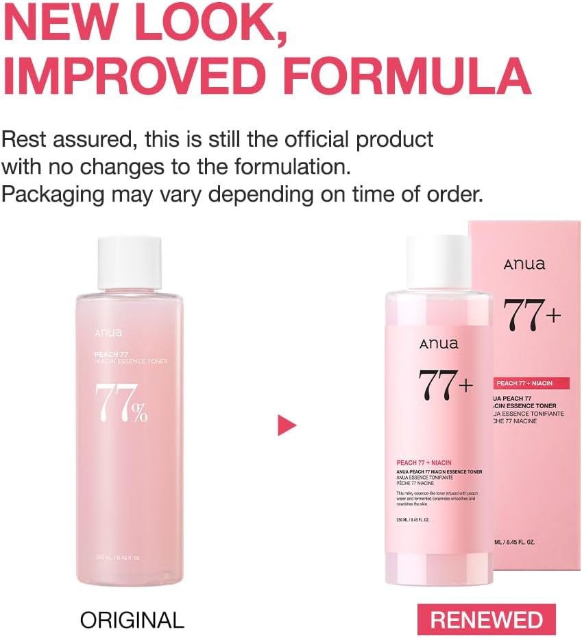 Anua Peach 77 Niacin Essence Toner 250ml / Brightening Toner for Face, Niacinamide, Panthenol, Ceramides, Facial Toner for Glass Skin, Korean Skin Care (8.45 fl.oz.)