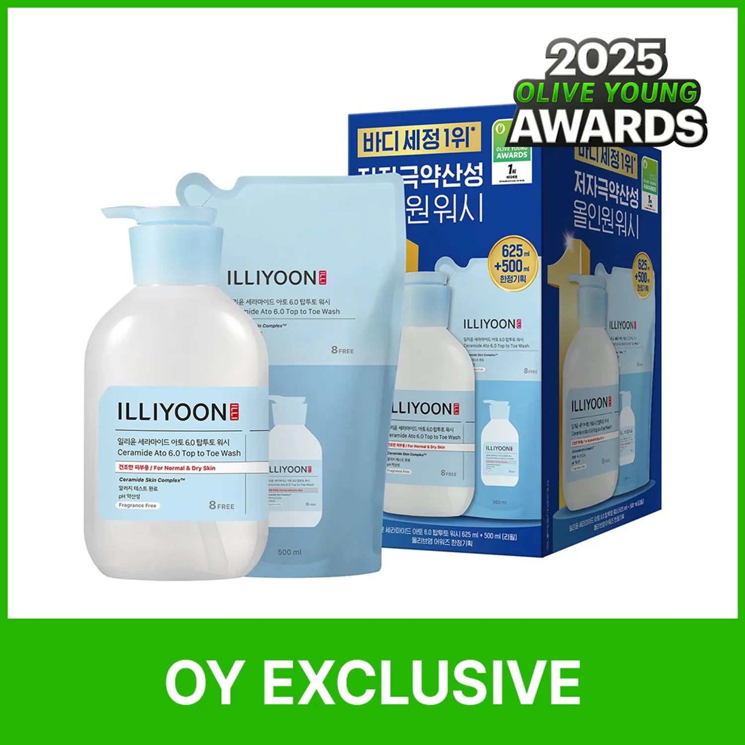 ILLIYOON Ceramide Ato 6.0 Top To Toe Wash 625ml+500ml Refill Set